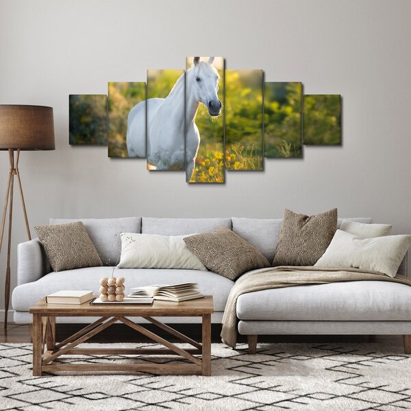 Obraz bílého koně na louce (210x100 cm)
