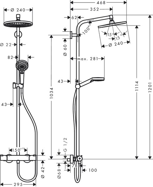 Hansgrohe Crometta S Showerpipe 240 1jet s termostatem, chrom 27267000
