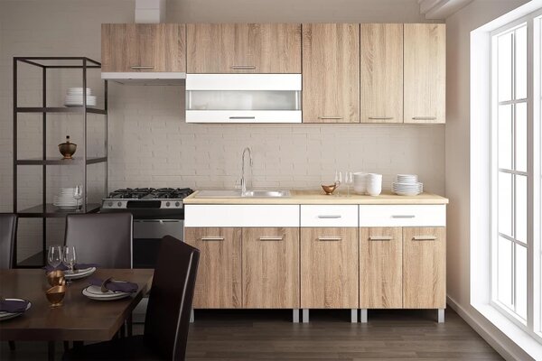 Kuchyňská linka ADRIA 180/240 cm, dub sonoma/bílá (marmur lux/lena)