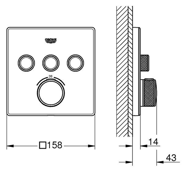 GROHE Grohtherm SmartControl - Termostat pro podomítkovou instalaci s třemi ventily, měsíční bílá/chrom 29157LS0