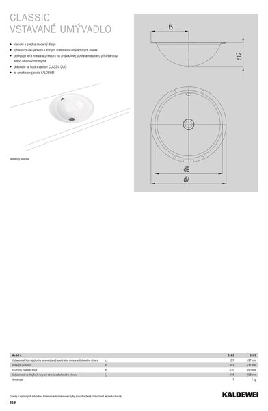 Kaldewei Classic - Umyvadlová mísa vestavná zdola s přepadem, Ø 420 mm, bez otvoru pro armaturu, AD, s Perl-effektem, alpská bílá 910006003001