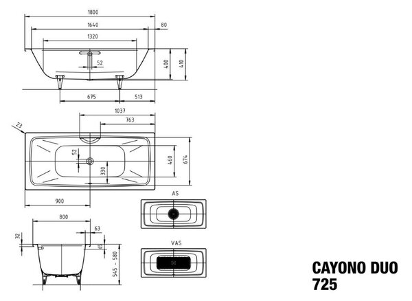 Kaldewei Cayono Duo - Vana na zabudování 1800x800 mm, alpská bílá 272500010001