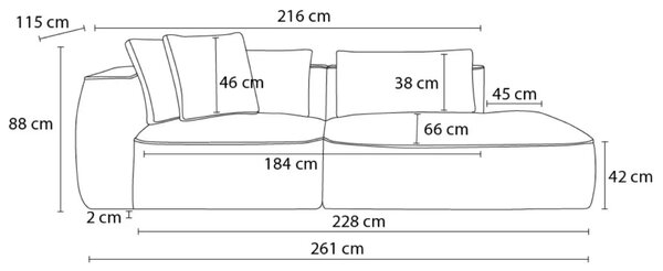 Bobochic Paris Béžová trojmístná pohovka Leopold 261 cm, levá