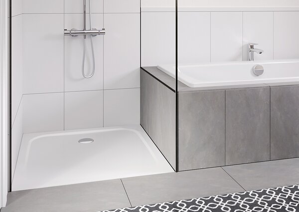 Kaldewei Cayonoplan - Sprchová vanička 1000x1000 mm, se sníženým polystyrenovým nosičem, alpská bílá 361847980001
