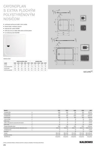 Kaldewei Cayonoplan - Sprchová vanička 1000x900 mm, se sníženým polystyrenovým nosičem, alpská bílá 361747980001