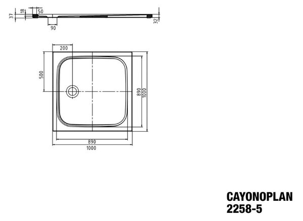 Kaldewei Cayonoplan - Sprchová vanička 1000x1000 mm, se sníženým polystyrenovým nosičem, alpská bílá 361847980001