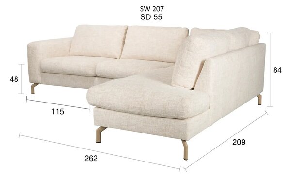 Housecraft Living Béžová rohová pohovka Glen 262 cm, pravá