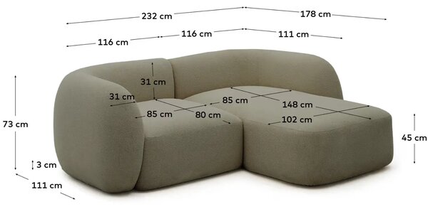 Kave Home Zelená rohová pohovka Martina 230 cm, pravá