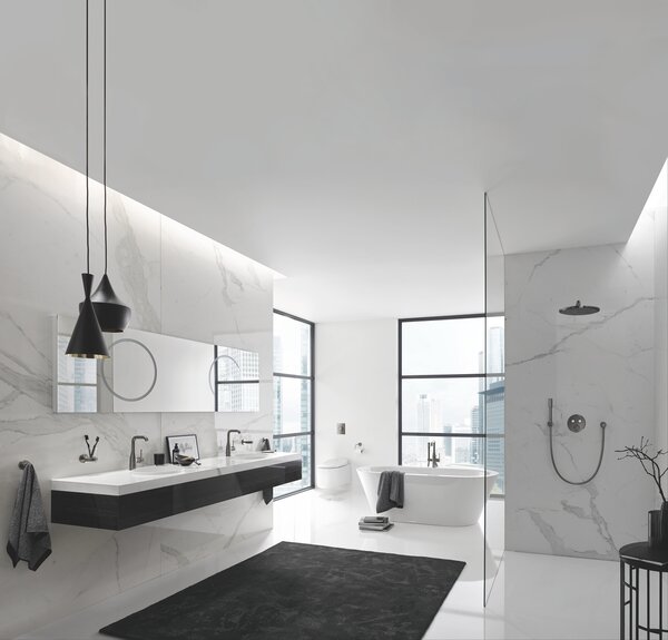 GROHE Essence - Páková vanová baterie, DN 15, montáž do podlahy, kartáčovaný Hard Graphite 23491AL1