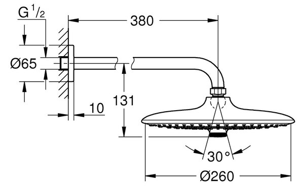 GROHE Euphoria 260 - Hlavová stropní sprcha 380 mm, 3 proudy, Chrom 26458000