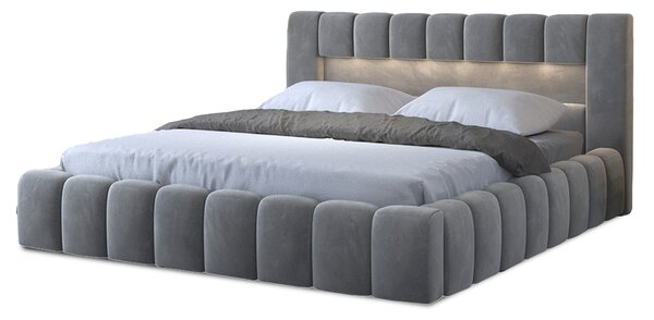 Čalouněná postel Lamica + dřevěný rošt / pružinový zvedací mechanismus / úložný box