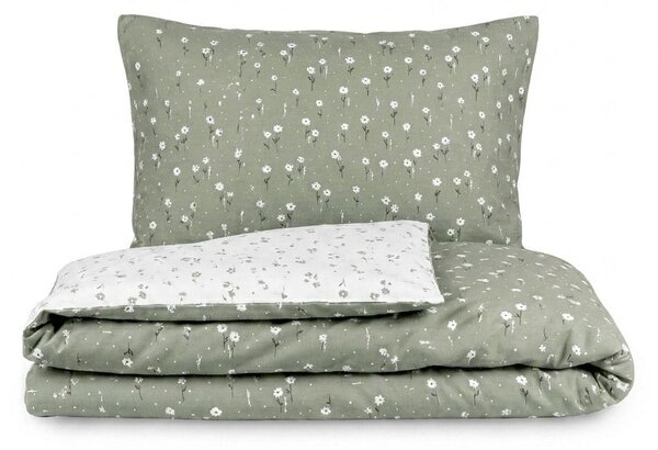 Kvalitex Bavlněné povlečení renforcé Kvítky zelené 1x 140/200, 1x 70/90cm