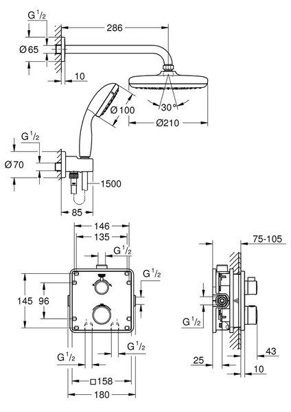GROHE Grohtherm - Sprchový set Perfect se sprchou Tempesta 210, Chrom 34729000