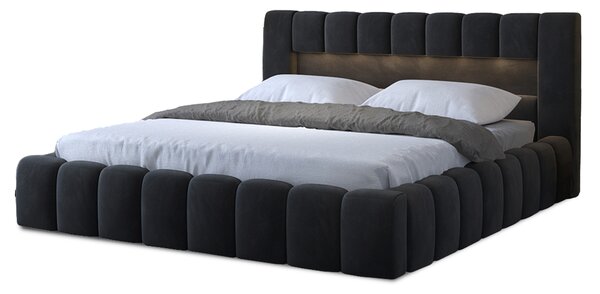 Čalouněná postel Lamica + dřevěný rošt / pružinový zvedací mechanismus / úložný box