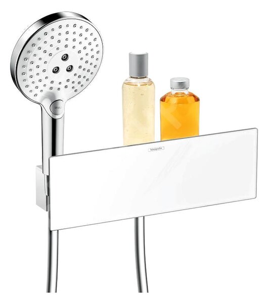 Hansgrohe FixFit - Přípojka hadice Porter 300 se sprchovým držákem a poličkou, bílá/chrom 26456400