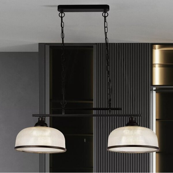Searchlight 3592-2BK Dvojité závěsné svítidlo BISTRO černé mat, čiré sklo