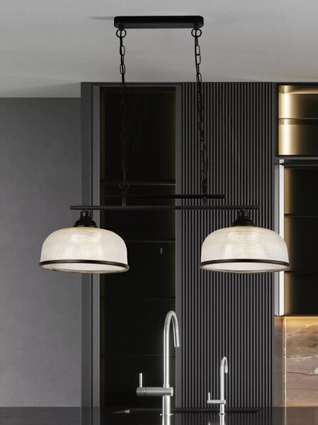 Searchlight 3592-2BK Dvojité závěsné svítidlo BISTRO černé mat, čiré sklo