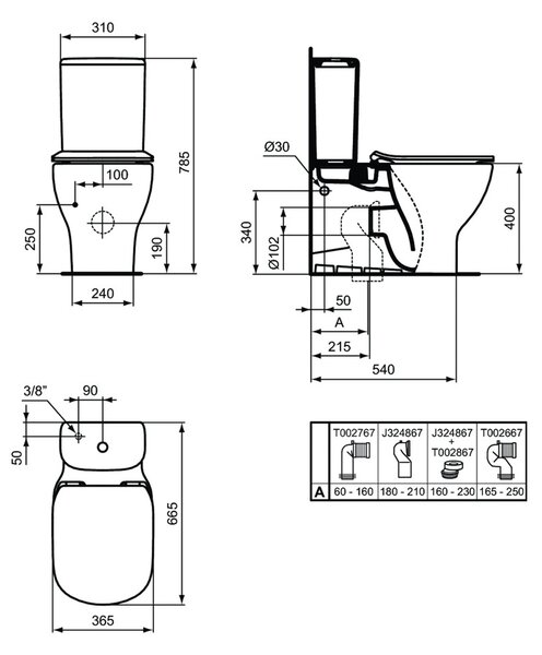 Ideal Standard Tesi - Kombi WC s AQUABLADE®, bílá T008201