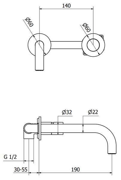 Teorema Jack- Umyvadlová baterie pod omítku, komplet, výpusť CLICK, rameno 190 mm, chrom 8I316