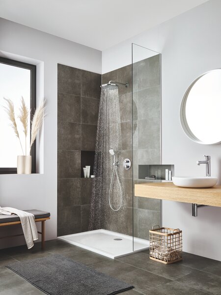 GROHE Grohtherm - Termostatická baterie pro 2 výstupy s integrovaným uzavíracím/přepínacím ventilem, Chrom 24076000