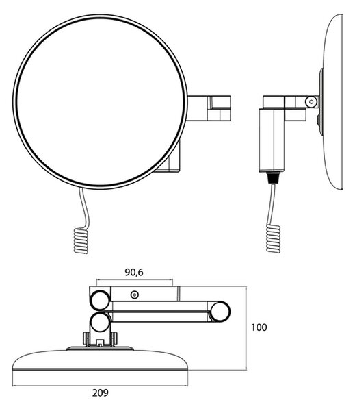 Emco Cosmetic mirrors Evo - Holící a kosmetické zrcadlo LED, 2 otočná ramena se šroubovitým kabelem a vypínačem, 5 násobné zvětšení, chrom 109506040