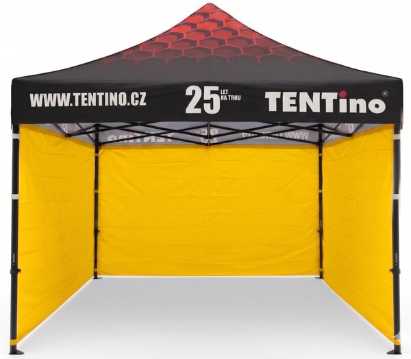 TENTino Nůžkový stan 3x3m STEEL HEXAGON – Limitovaná edice 25 let + potisk Barva opláštění (Zvolte variantu): 4A - ŽLUTÁ, Počet bočních plachet: konstrukce + střecha TENTino + 1x boční strana