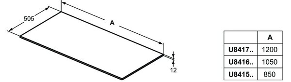 Ideal Standard Adapto - Vrchní deska k umyvadlové skříňce 1200 mm, lesklá bílá U8417WG