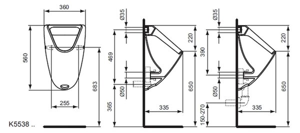Ideal Standard Golf - Pisoár (přítok zakrytý), bílá V553801