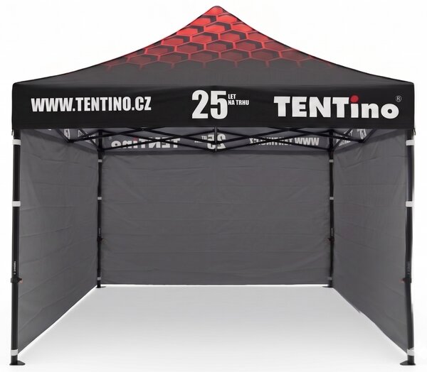 TENTino Nůžkový stan 3x3m STEEL HEXAGON – Limitovaná edice 25 let + potisk Barva opláštění (Zvolte variantu): 17A - ANTRACIT, Počet bočních plachet: konstrukce + střecha TENTino + 1x boční strana