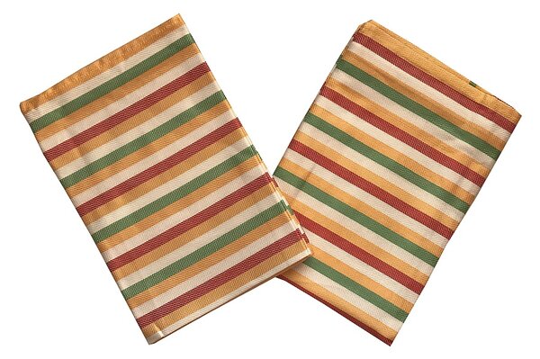 Sada tří bambusových utěrek s vynikající savostí. Materiálové složení: 70% bambus, 30% bavlna. Velikost:: 50 x 70 cm. Vzor pruhy střídajícíh se barev, žlutá, zelená a červená