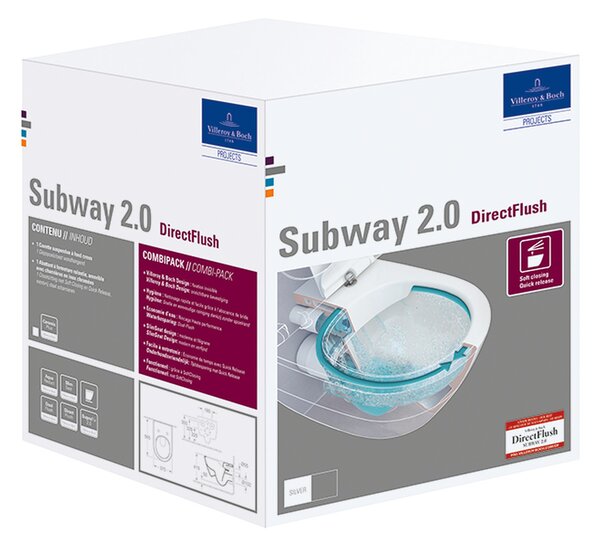Villeroy & Boch Subway 2.0 Combi-Pack - SET Závěsné WC + sedátko SlimSeat SoftClosing, alpská bílá 5614R201