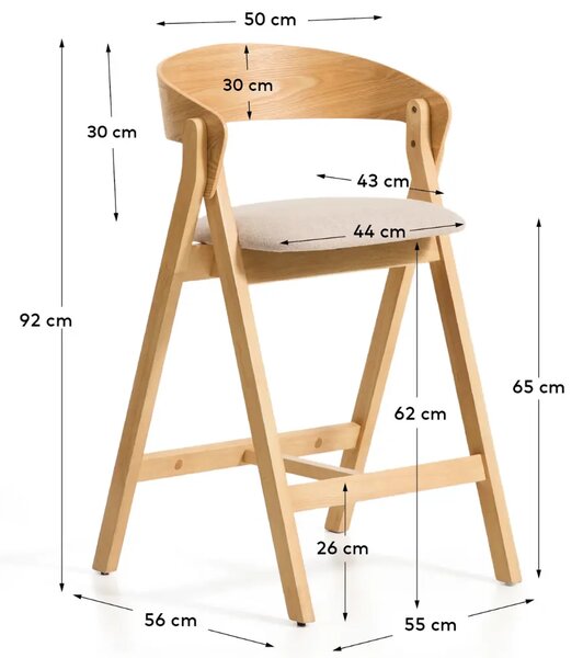 Kave Home Dřevěná barová židle Godia 65 cm