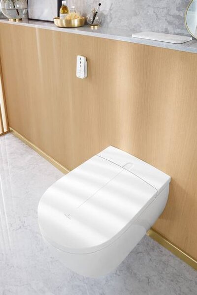 Villeroy & Boch ViClean-I 100: sprchové WC, WC mísa bez splachovacího kruhu s bidetovým sedátkem, bílá alpin CeramicPlus, V0E100R1
