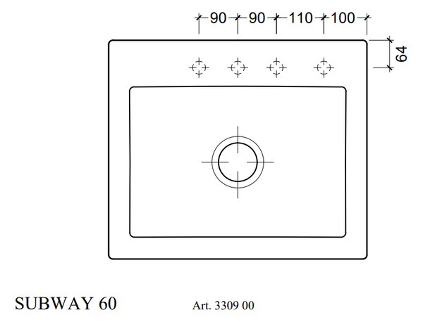 Villeroy & Boch Subway 60 S - Keramický vestavný dřez 600x510 mm, alpská bílá CeramicPlus 330901R1