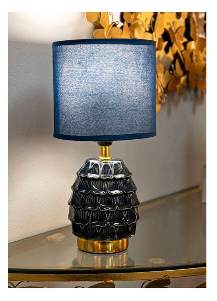 Modrá keramická stolní lampa s textilním stínidlem (výška 30,5 cm) Pigny – Mauro Ferretti
