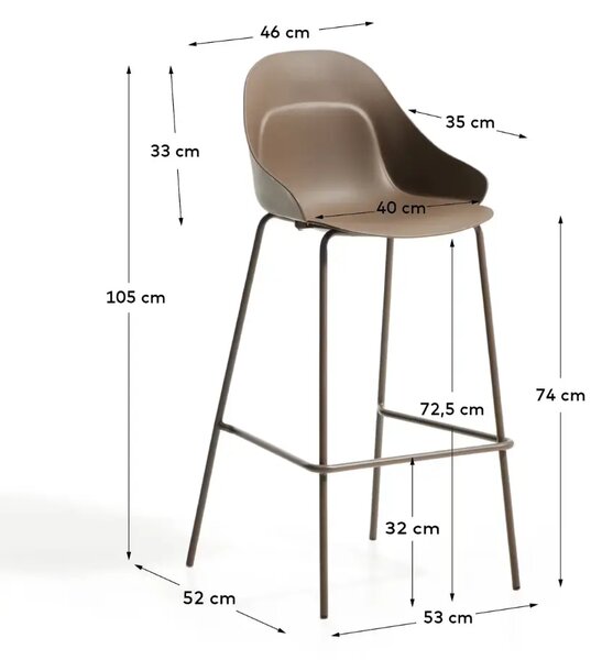 Kave Home Hnědá plastová barová židle Sanile 74 cm