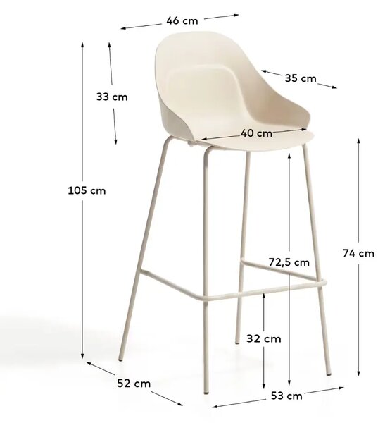 Kave Home Béžová plastová barová židle Sanile 74 cm