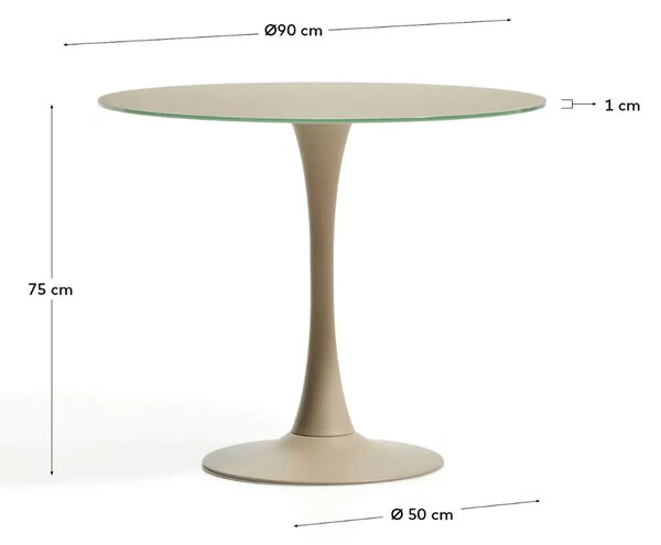 Kave Home Béžový skleněný jídelní stůl Vedira Ø90 cm