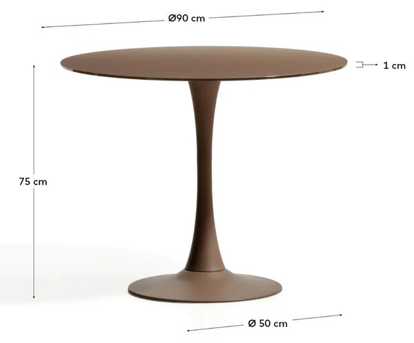 Kave Home Hnědý skleněný jídelní stůl Vedira Ø90 cm