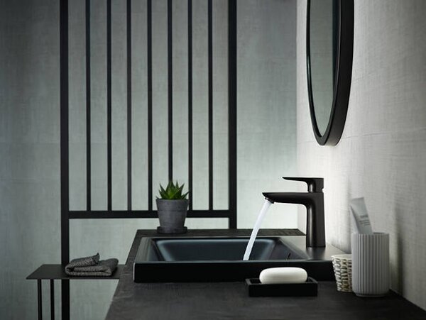 Hansgrohe Talis E Páková umyvadlová baterie 110 s odtokovou soupravou s táhlem, matná černá 71710670