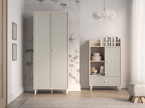Dvoudveřová šatní skříň 80 cm do dětského pokoje OLIVIA - béžová / šedá