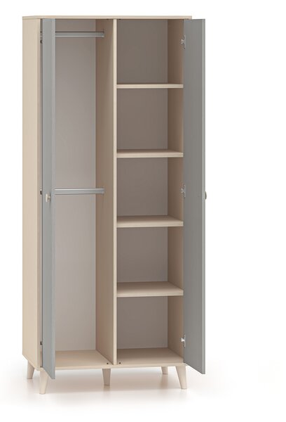 Dvoudveřová šatní skříň 80 cm do dětského pokoje OLIVIA - béžová / šedá