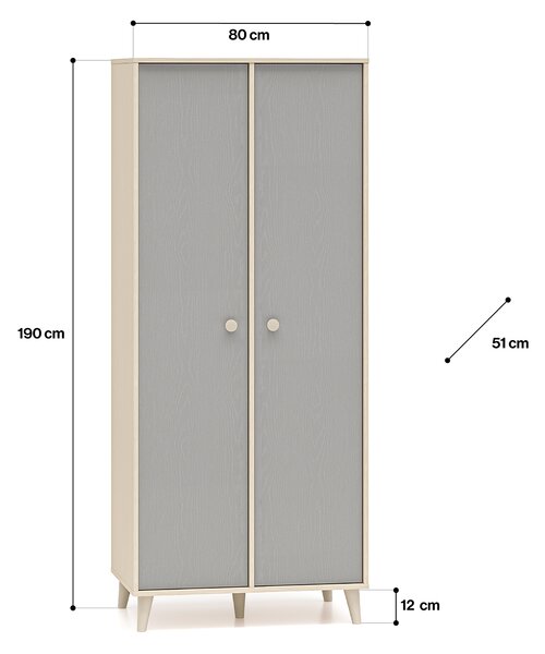 Dvoudveřová šatní skříň 80 cm do dětského pokoje OLIVIA - béžová / šedá