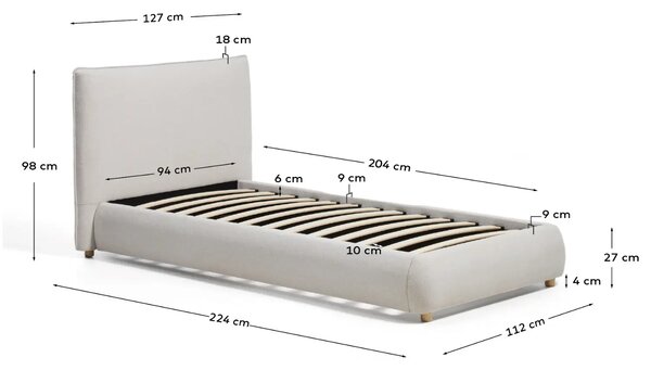 Kave Home Béžovošedá jednolůžková postel Elerio 90 x 200 cm