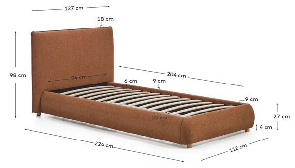 Kave Home Terakotová jednolůžková postel Elerio 90 x 200 cm