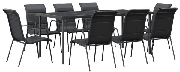 9dílný zahradní jídelní set černý ocel a textilen 3200701