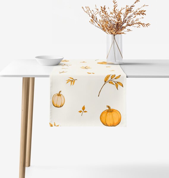 Goldea běhoun na stůl 100% bavlněné plátno - podzimní dýně a lístky 35x140 cm
