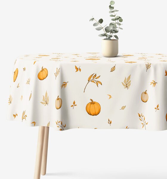 Goldea oválný ubrus 100% bavlněné plátno - podzimní dýně a lístky 140 x 220 cm