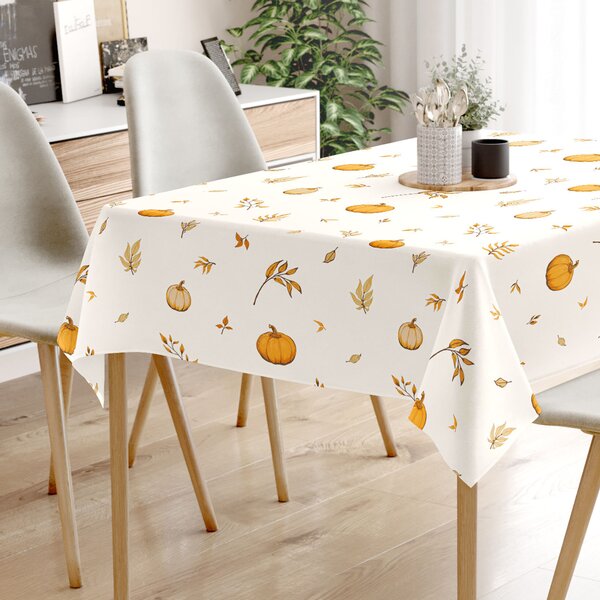Goldea hranatý ubrus 100% bavlněné plátno - podzimní dýně a lístky 120 x 180 cm