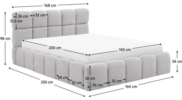 Kondela Postel s kovovým roštem a úložným prostorem, 140x200, šedá, SORELA